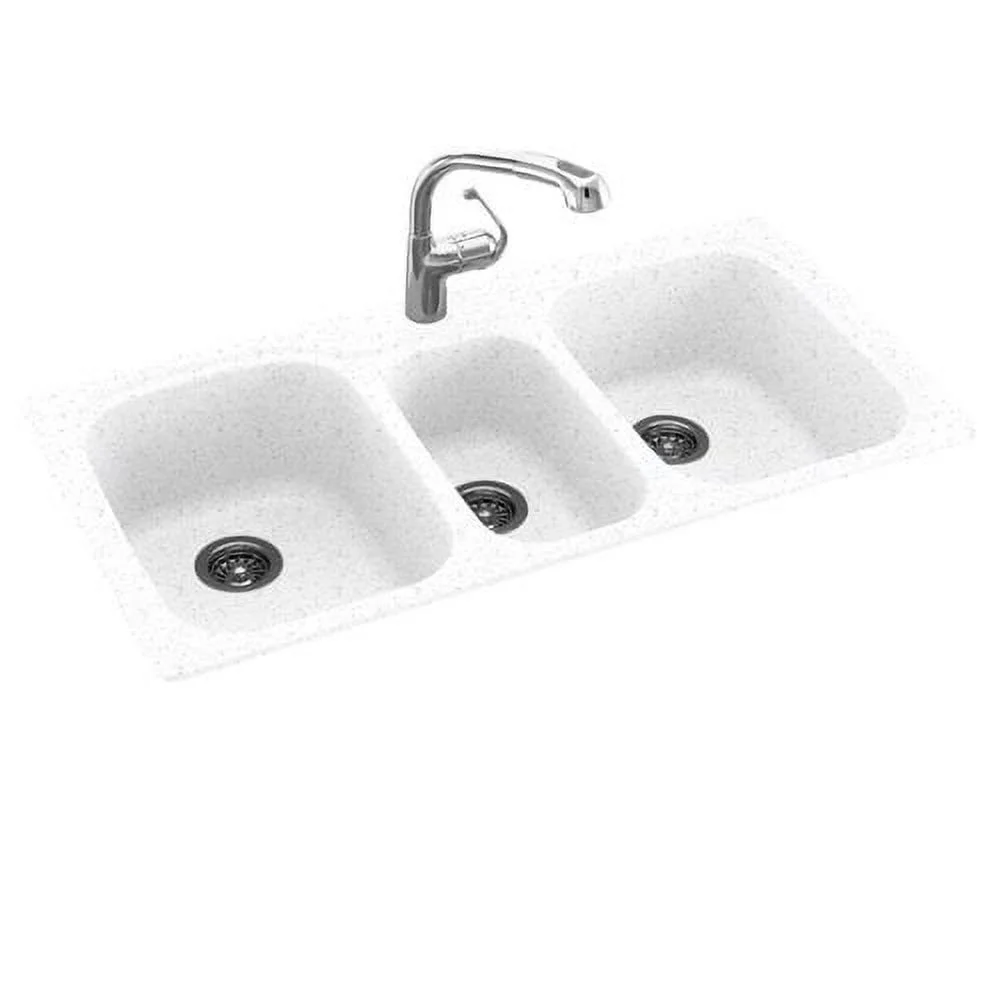 Swanstone KS04422TB.010 Solid Surface 1-Hole Drop in Triple-Bowl Kitchen Sink, 44-in L X 22-in H X 9-in H, White