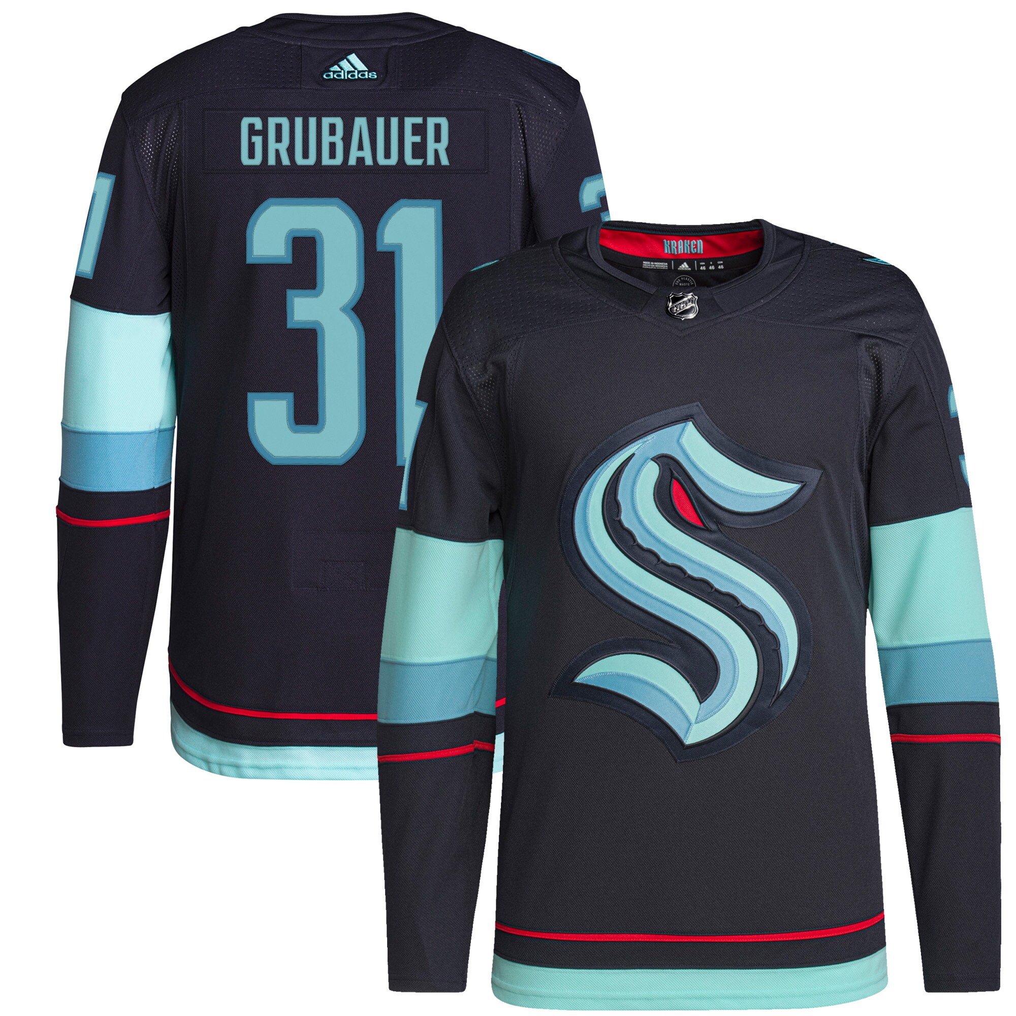 Philipp Grubauer Seattle Kraken  Home  Primegreen   Jersey – Navy