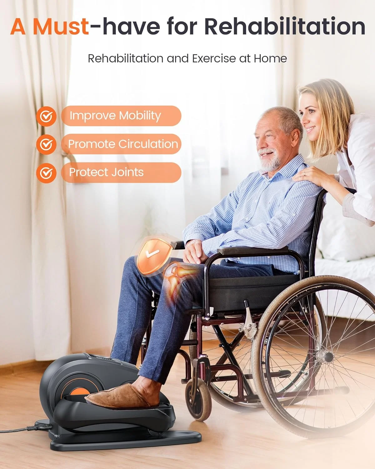 UPGO Under Desk Ellipticals Electric, Elipse Leg Pedal Exerciser for Seniors Fully Assembled, Seated Pedal Exerciser with Remote Control & Non-Slip Pedals
