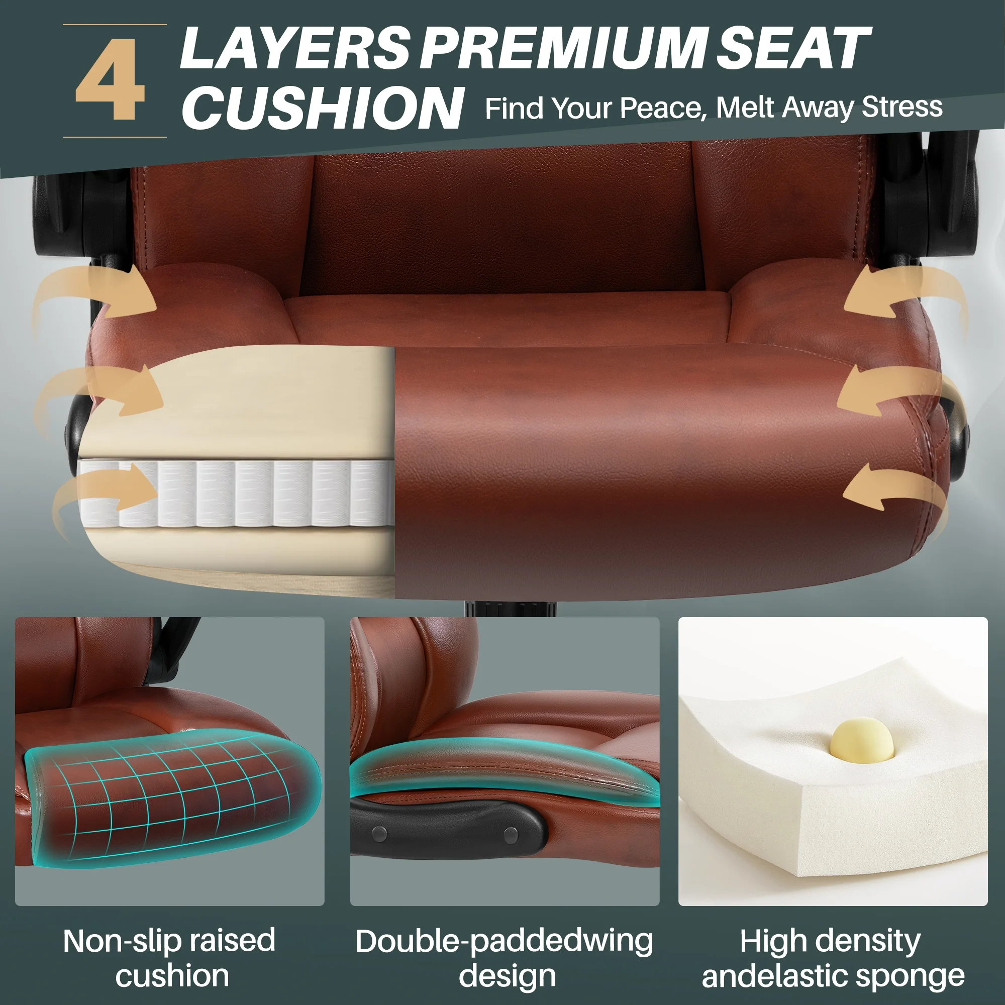 COOLHUT Leather Office Chair, Big and Tall Office Chair 400LBS Wide Seat Ergonomic Computer Desk Chair High Back Executive Leather Chair Adjustable Task Chair Lumbar Back with 8-Year Warranty, Black