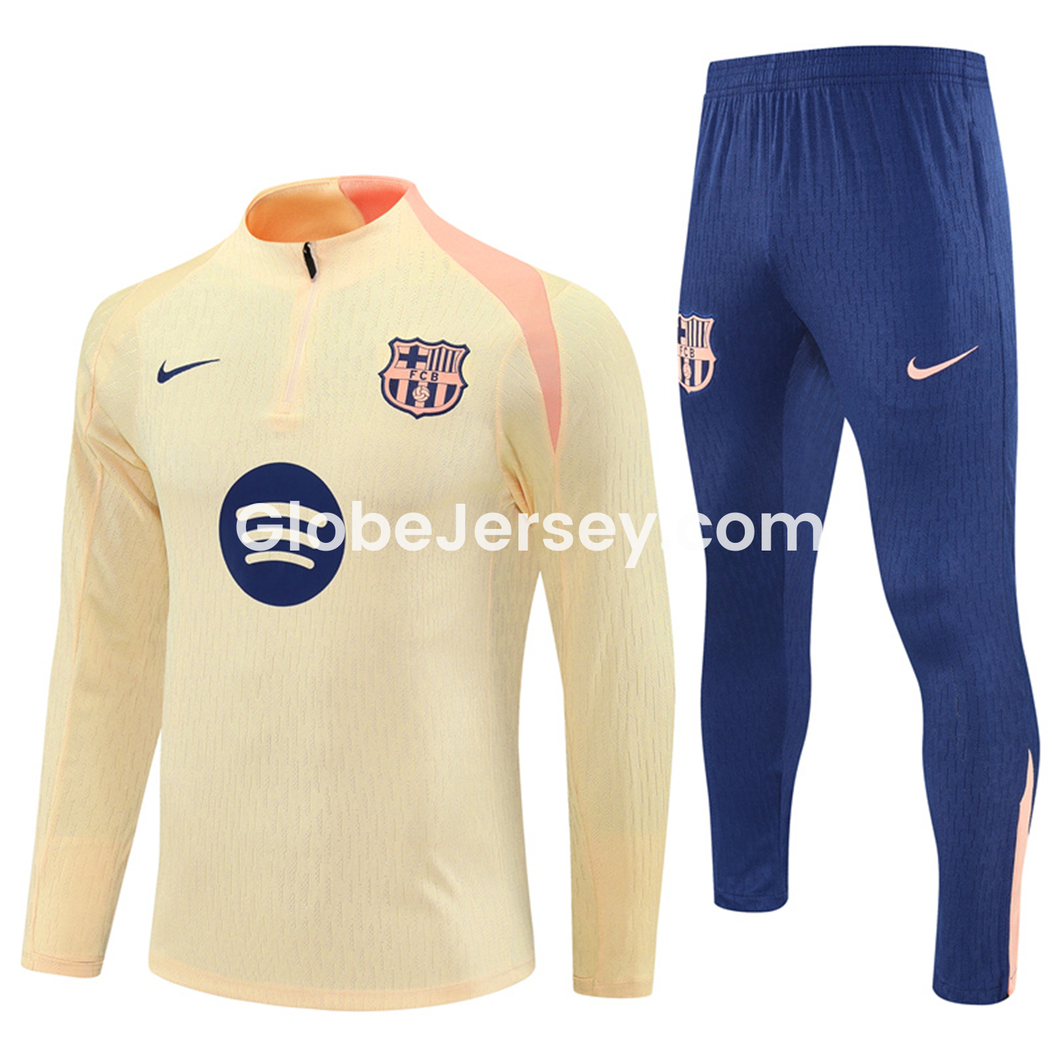 Barcelona 25-26 Long Sleeve Training Set - Player Version - Light Yellow Top and Blue Pants