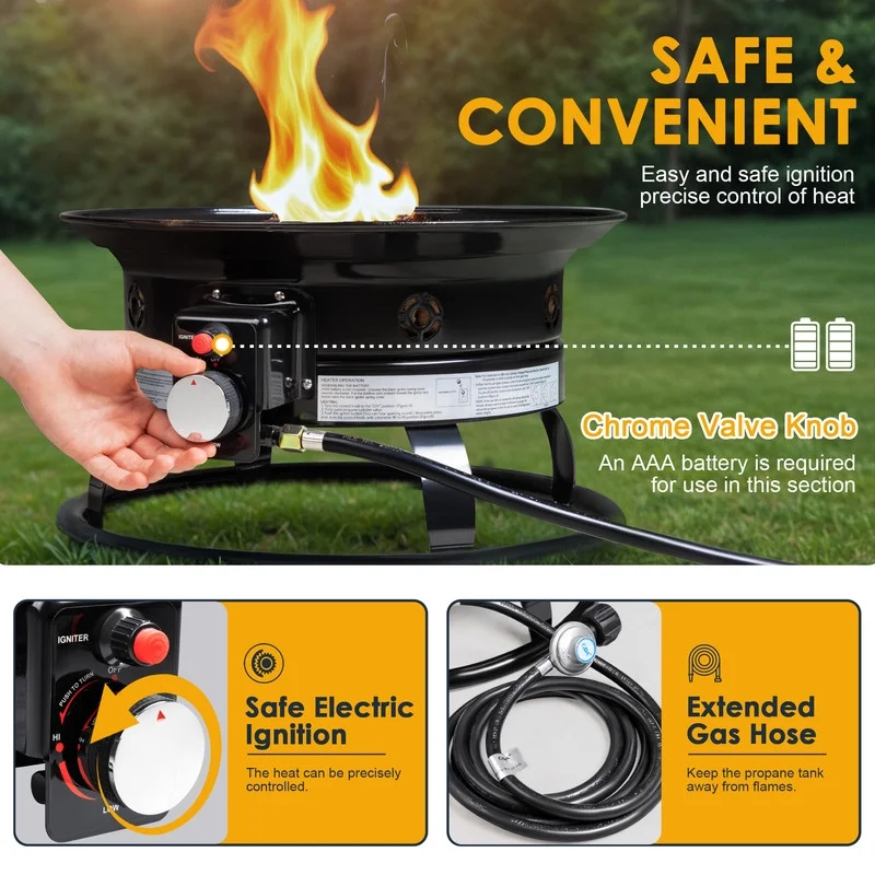 Homall Portable Propane Fire Pit for Outside, Smokeless Gas Fire Bowl with Auto-Ignition, 19-Inch Diameter Lid & Carry Kit, for Patio,, Black