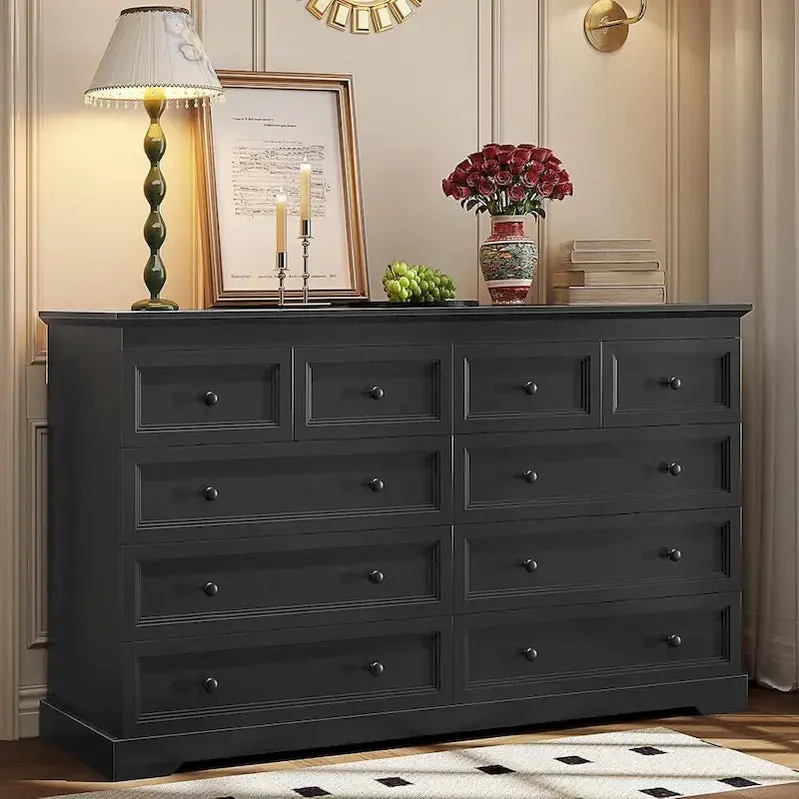 10-Drawer Wooden Dresser – Tall Chest of Drawers with Ample Storage Capacity