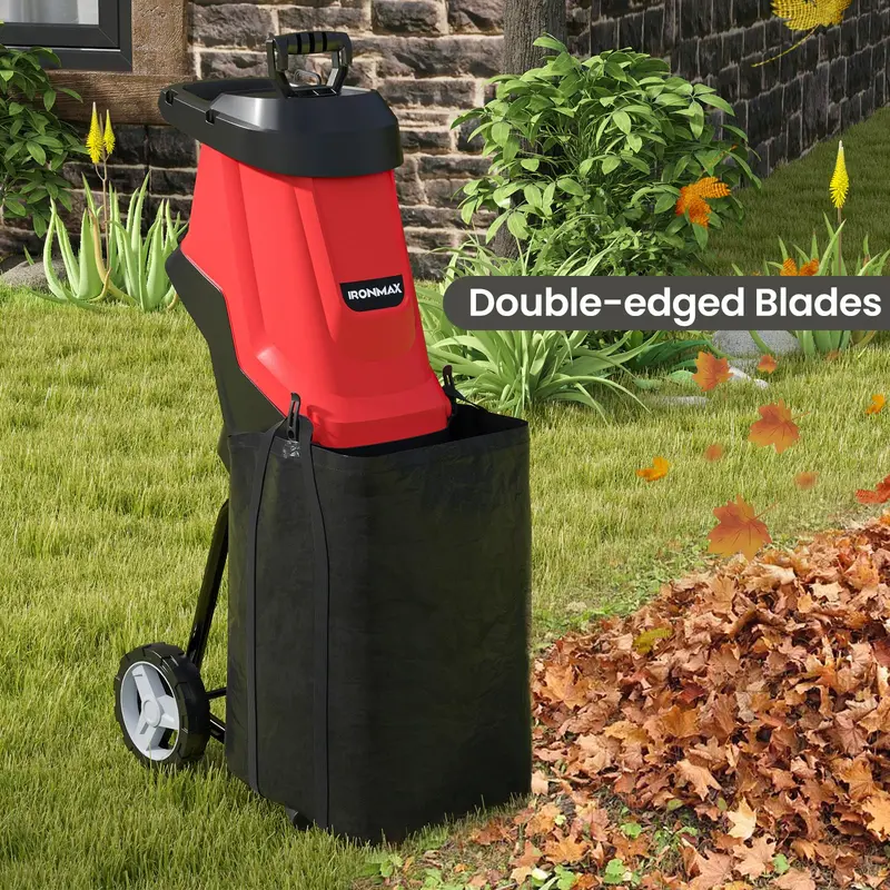 15-Amp Electric Wood Chipper & Leaf Shredder – Wheeled Mulcher with Safety Lock