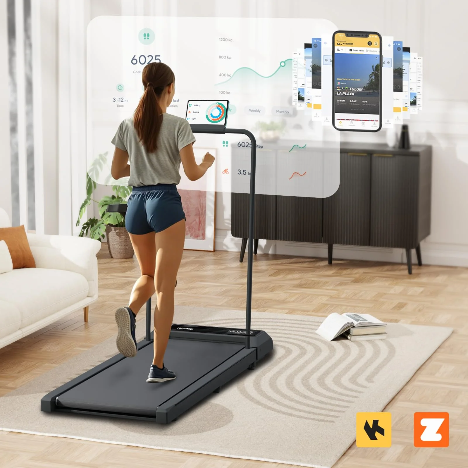 Chiccushion Walking Pad Treadmill Under Desk with Handle for Home, 2.5HP Portable Walking Treadmill with Remote Control, 300 Lbs Capacity, LED Display