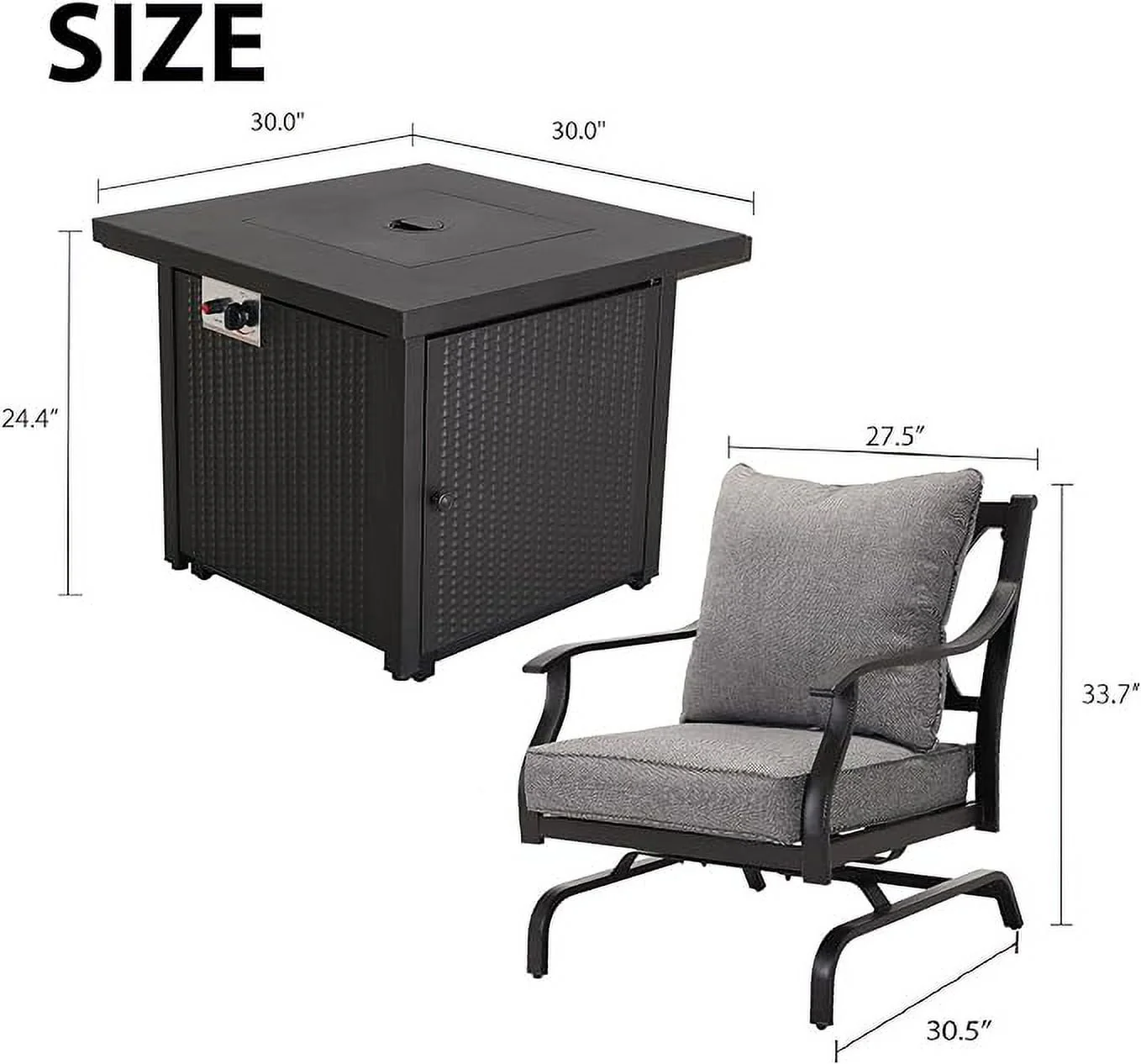 Grand Patio Outdoor 5-Piece Patio Furniture Sets with 30in Steel Square Propane Fire Pit Table, Gray