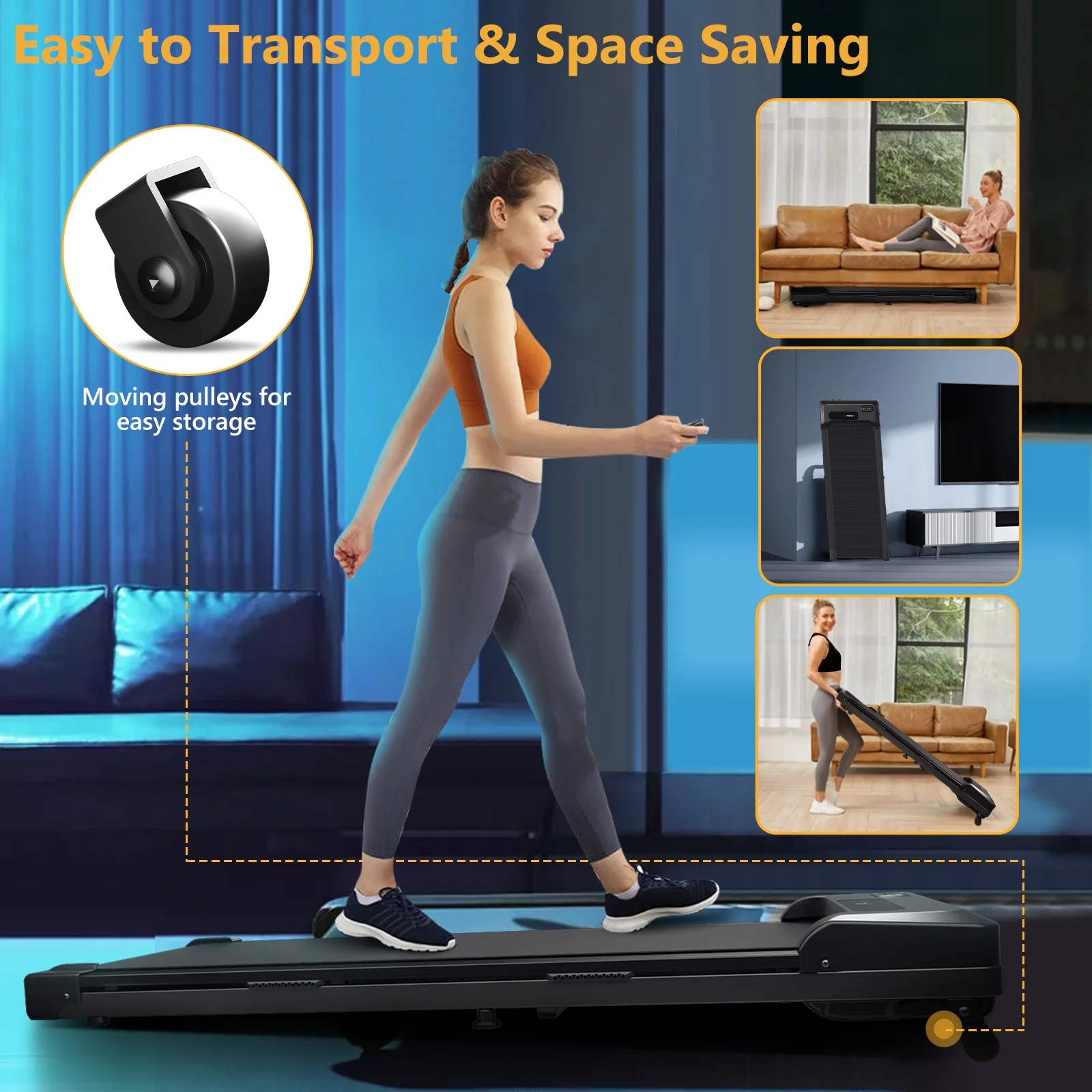 CoolHut Walking Pad, Under Desk Treadmill, 4-in-1 Home/Office Treadmill, Compact and Portable Foldable Treadmill, No Installation, Low Noise, LED Display,300 lb. Capacity with Remote Control