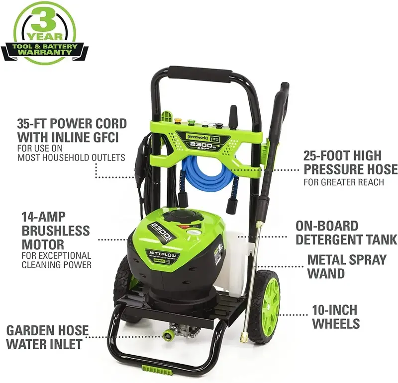 14-Amp Brushless Pressure Washer — 2300 PSI. 2.3 GPM High-Efficiency Cleaning