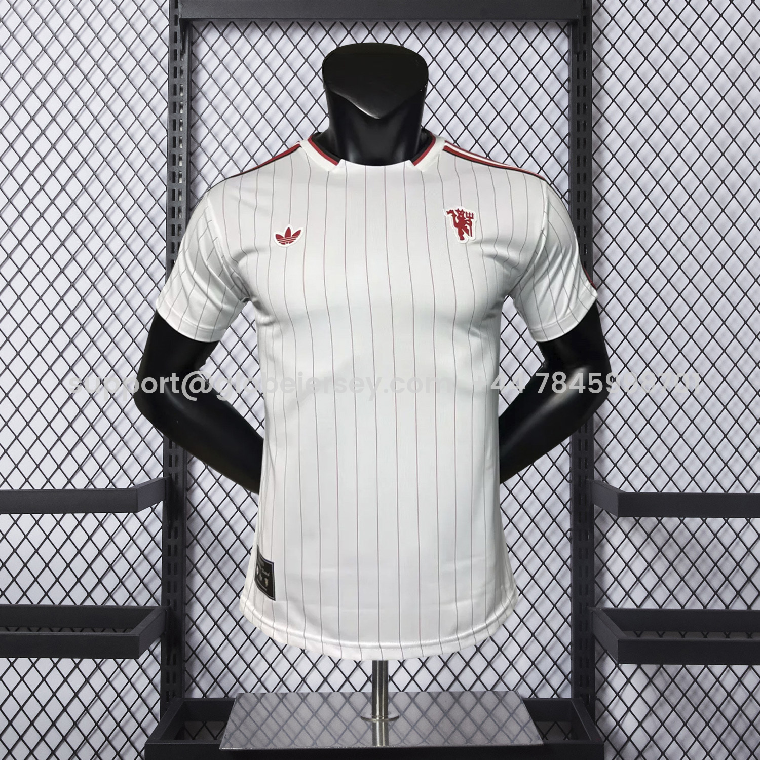 Manchester United 25-26 Trefoil Red Lines White Travel Jersey - Player Version