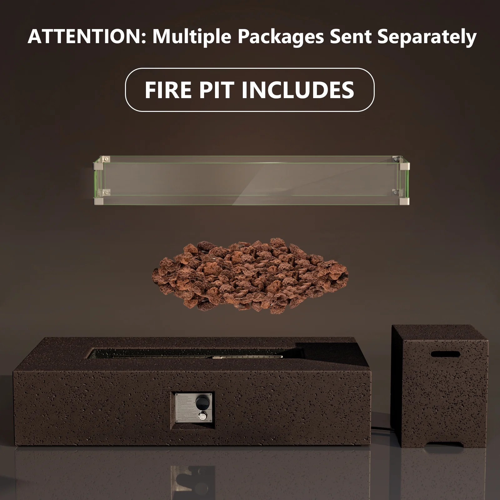 COSIEST 2-Piece Outdoor Rectangle Terrazzo White Propane Fire Table Set with Tank Cover Table