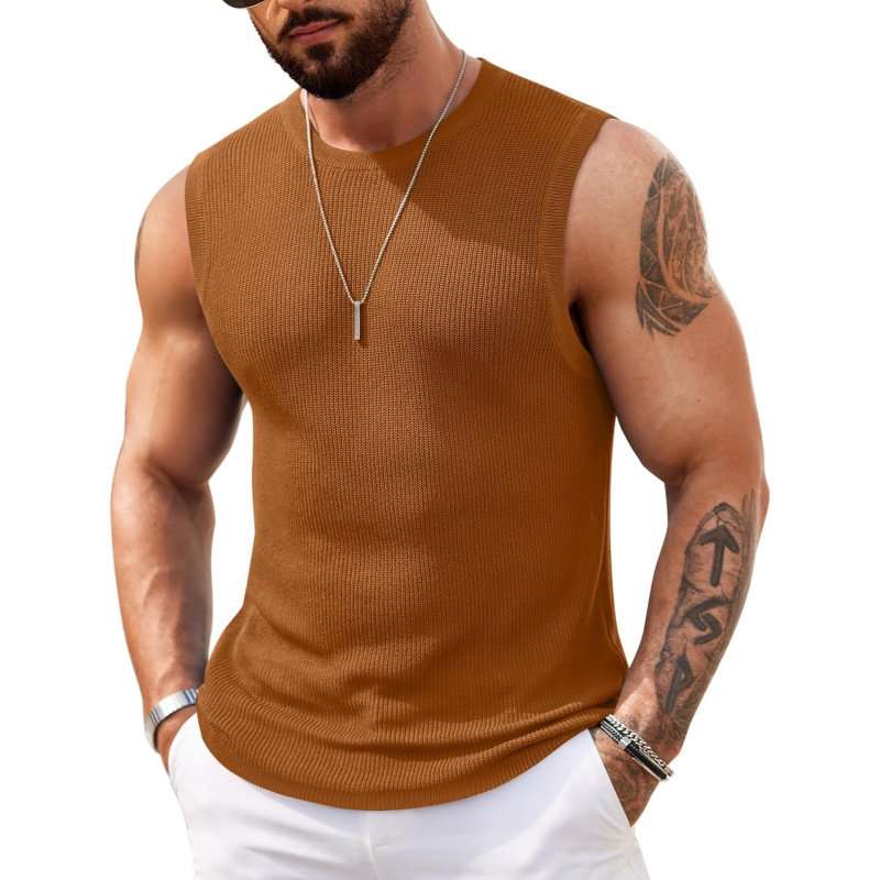 Men's Casual Knitted Tank Tops Crew Neck