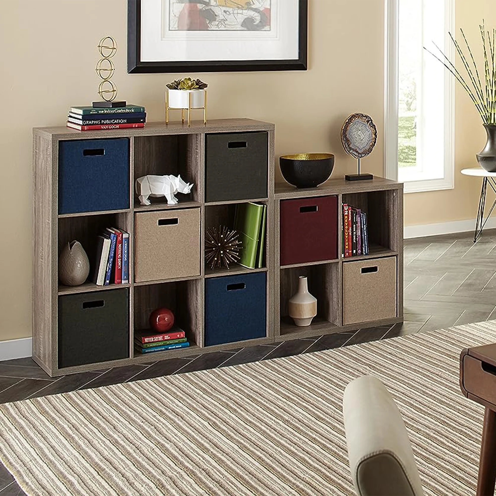 ClosetMaid 4 Cube Storage Shelf Bookshelf Organizer with Back Panel, Gray