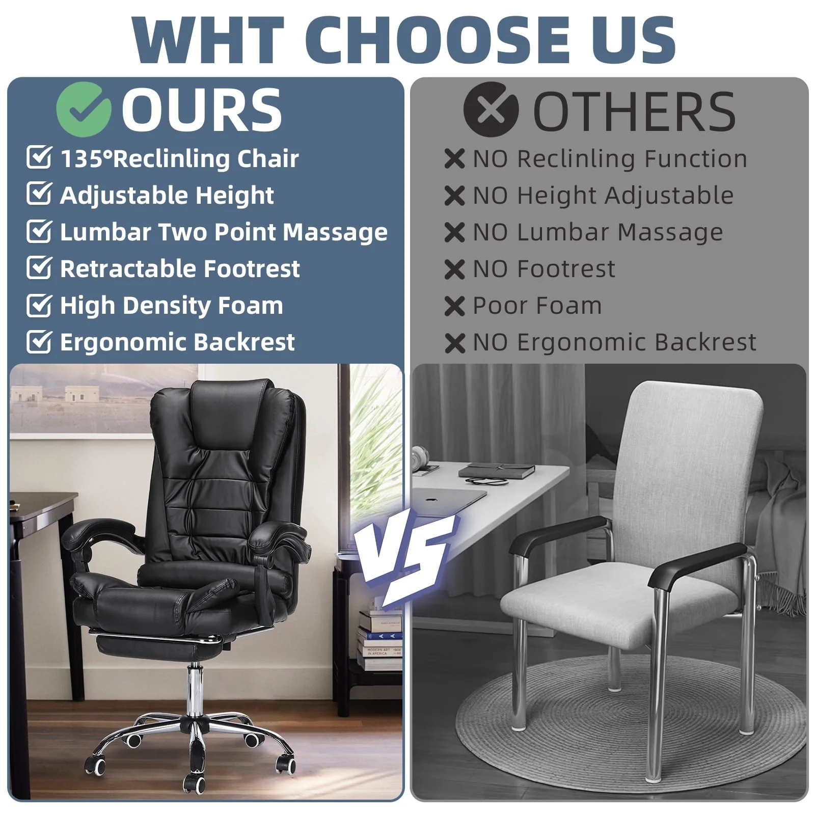 Hoffree Office Chair Ergonomic Computer Desk Chair Big and Tall Executive Leather Chair High Back Adjustable Task Chair with Wheels Lumbar Back Support Footrest for Home Office Black