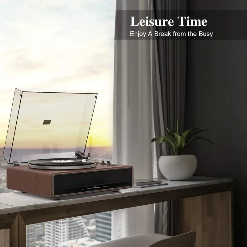 1 by ONE Belt-Drive Turntable – High-Fidelity Vinyl Player with Built-in Stereo Speakers