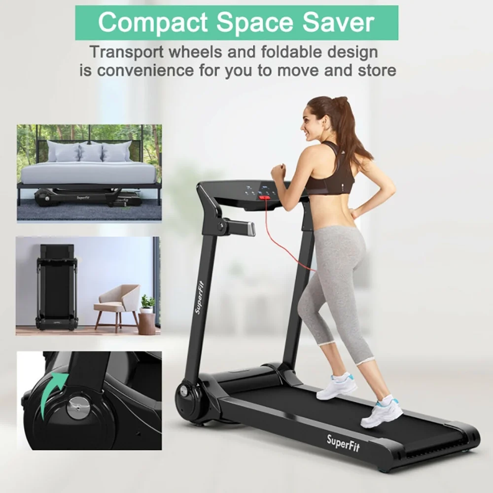 Topcobe 3HP Electric Folding Treadmill with Bluetooth Speaker, Under Desk Walking Pad Treadmill, Walking Pad with Handle Bar, Silver