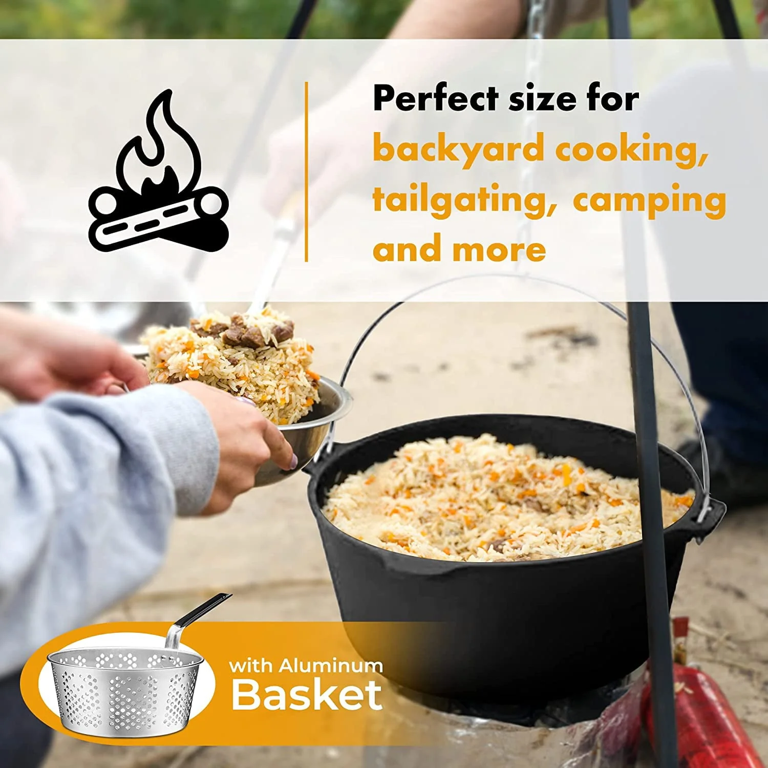 Bruntmor | Pre-Seasoned Cast Iron Fish Fryer 9 Quart Stock Pot Dutch Oven