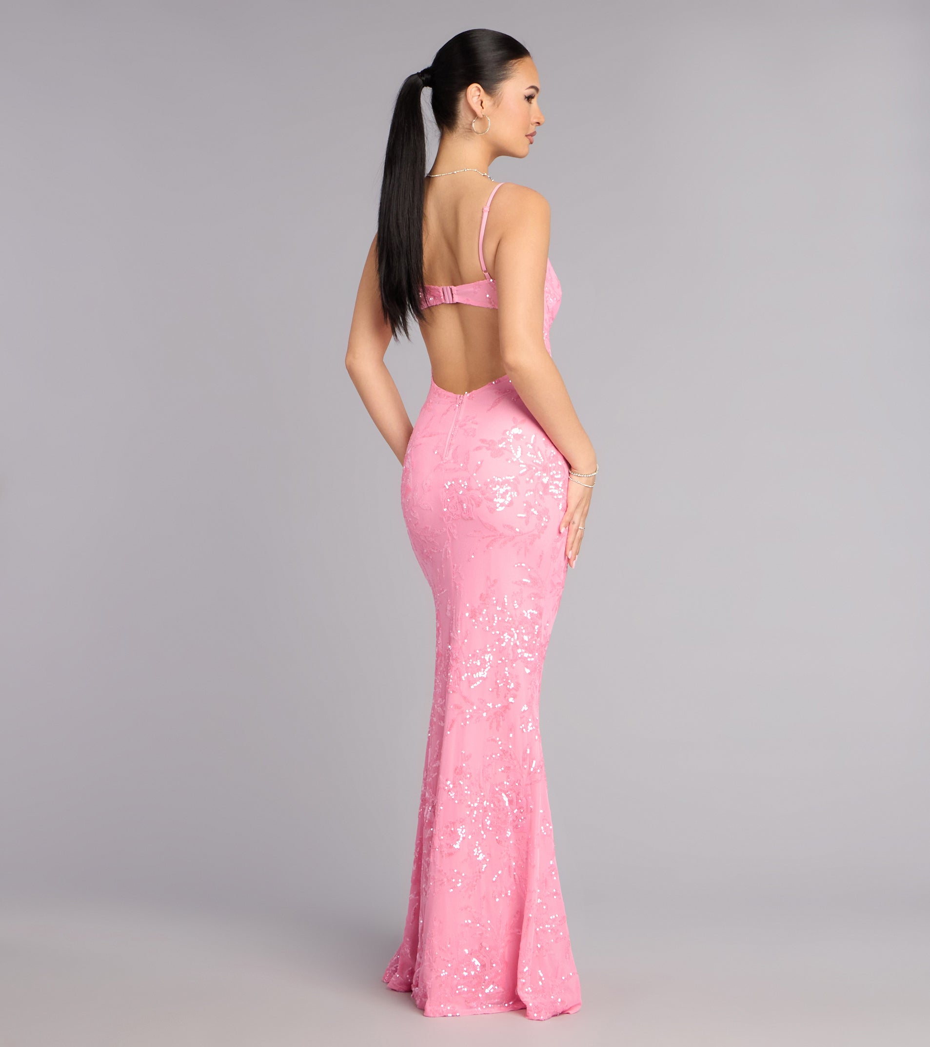 Garden Party Floral Sequin Slit Formal Dress