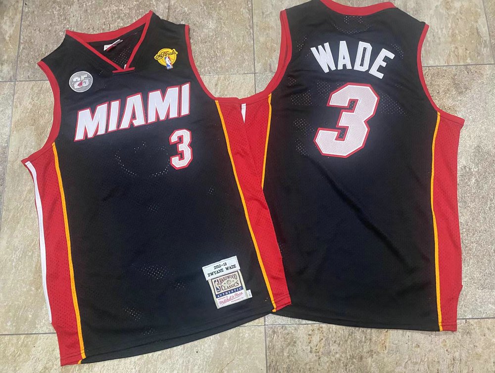 Heat #3 Wade Miami Black Embroidered AU Jersey