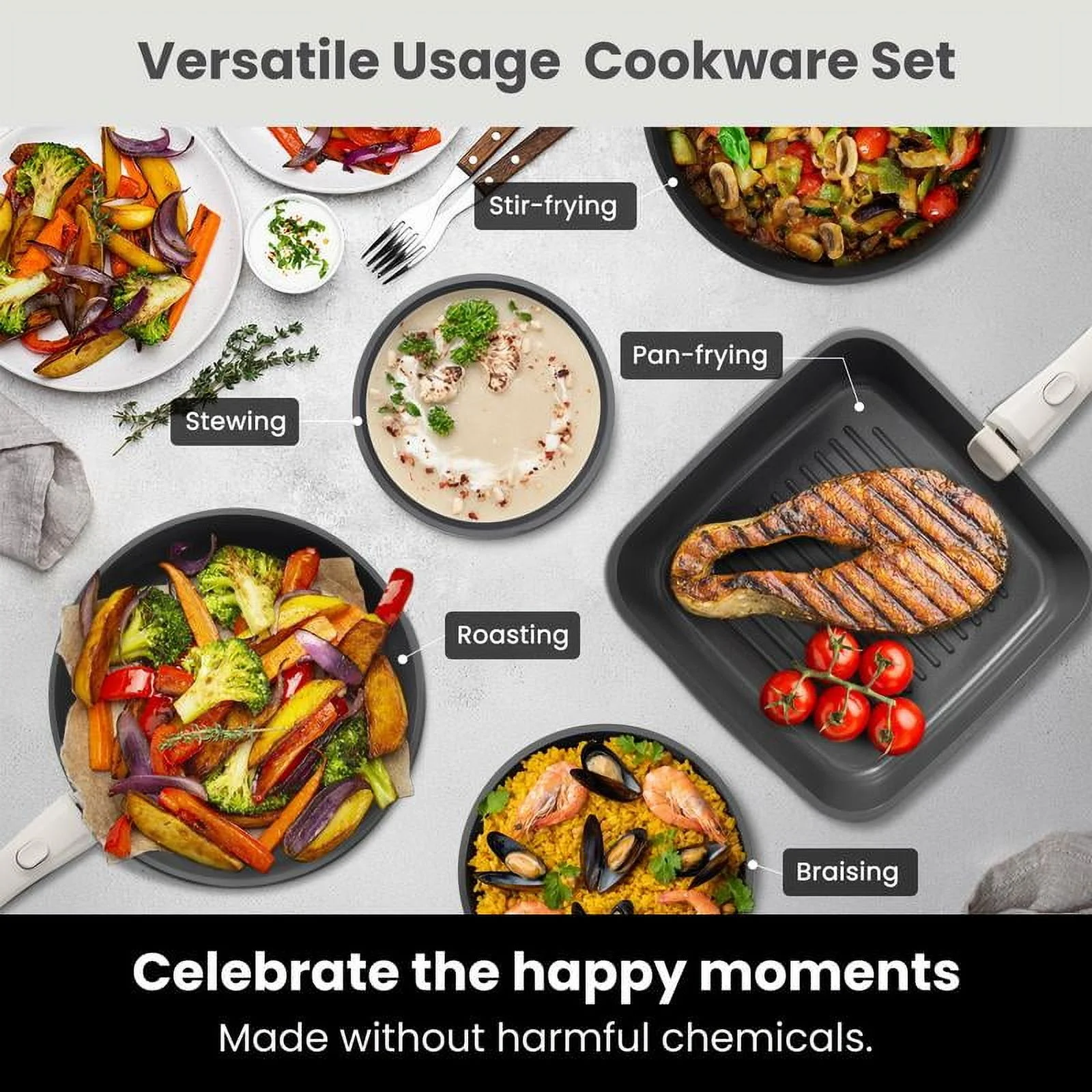 Non-Toxic Nonstick Ceramic 22 pcs pots and pans set complete Cookware Set with Lids,Detachable Handle,PFAS-Free,Dishwasher Oven Safe,Kitchen Outdoorfun Induction Compatible