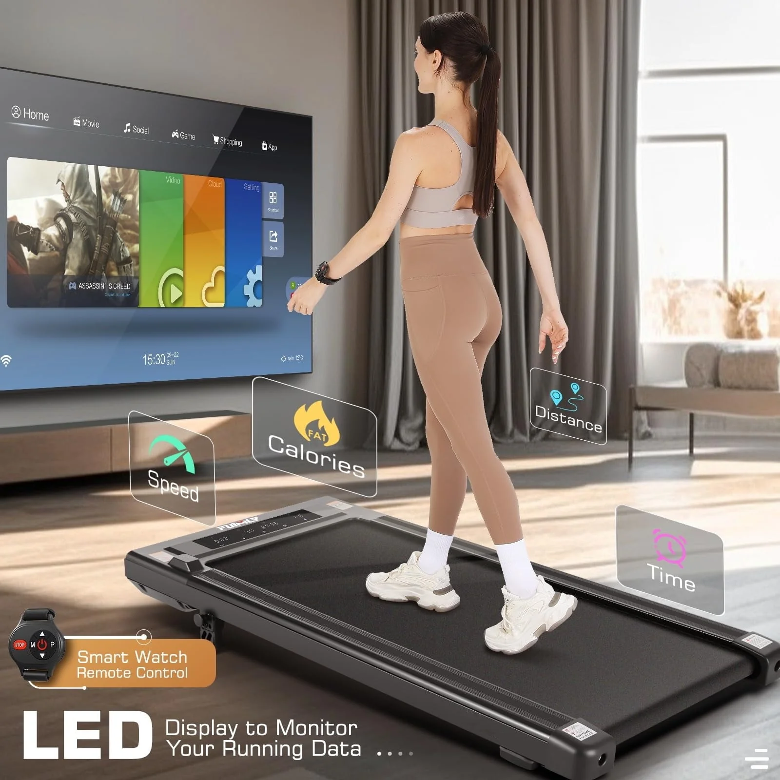 Under Desk Treadmill with Remote Control, LED Touch Screen Treadmill Ultra-Quiet, 300lbs Weight Capacity Walking Pad Treadmill for Home Office,Black
