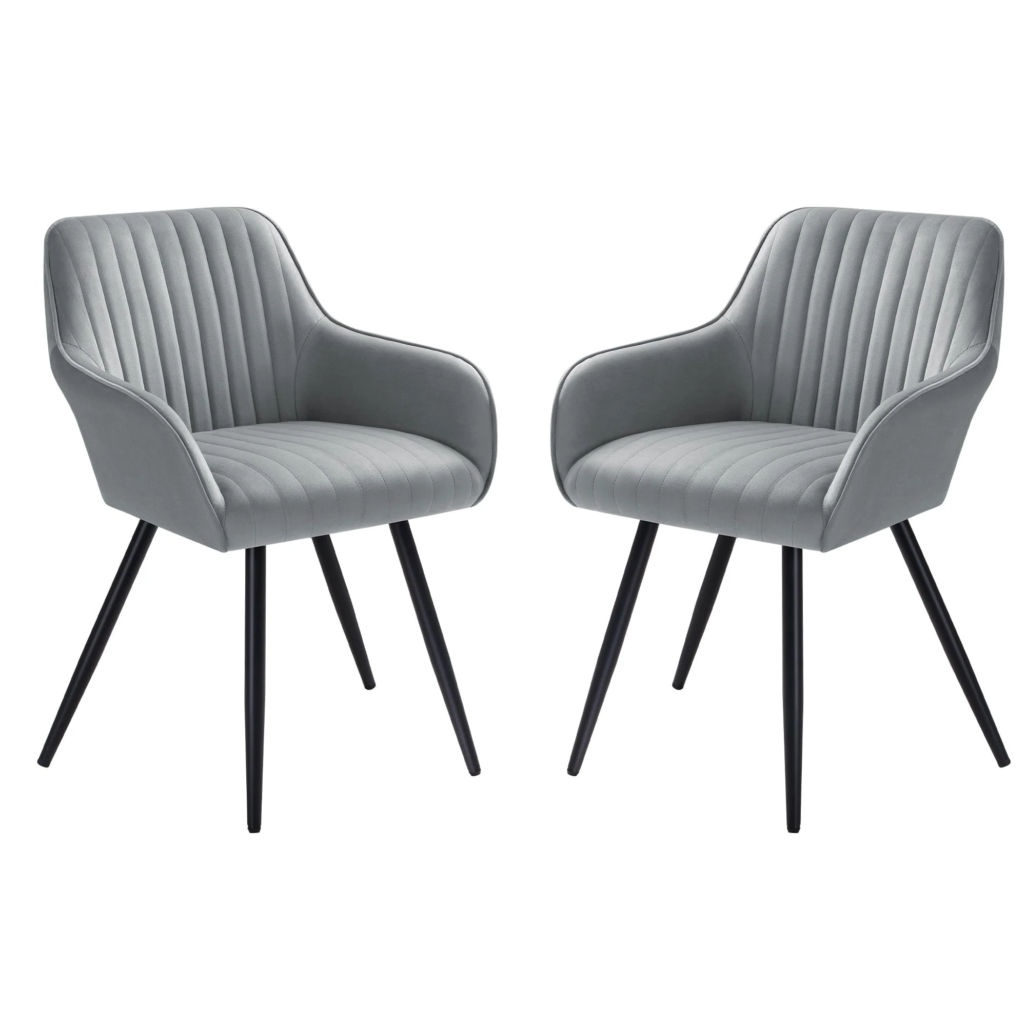 Devoko Set of 2 Accent Chair, Velvet Tufted Solid Back Arm Chair with Arms Upholstered Tall Back Desk Chair, Accent Chair for Living Room Home Kitchen, Gray