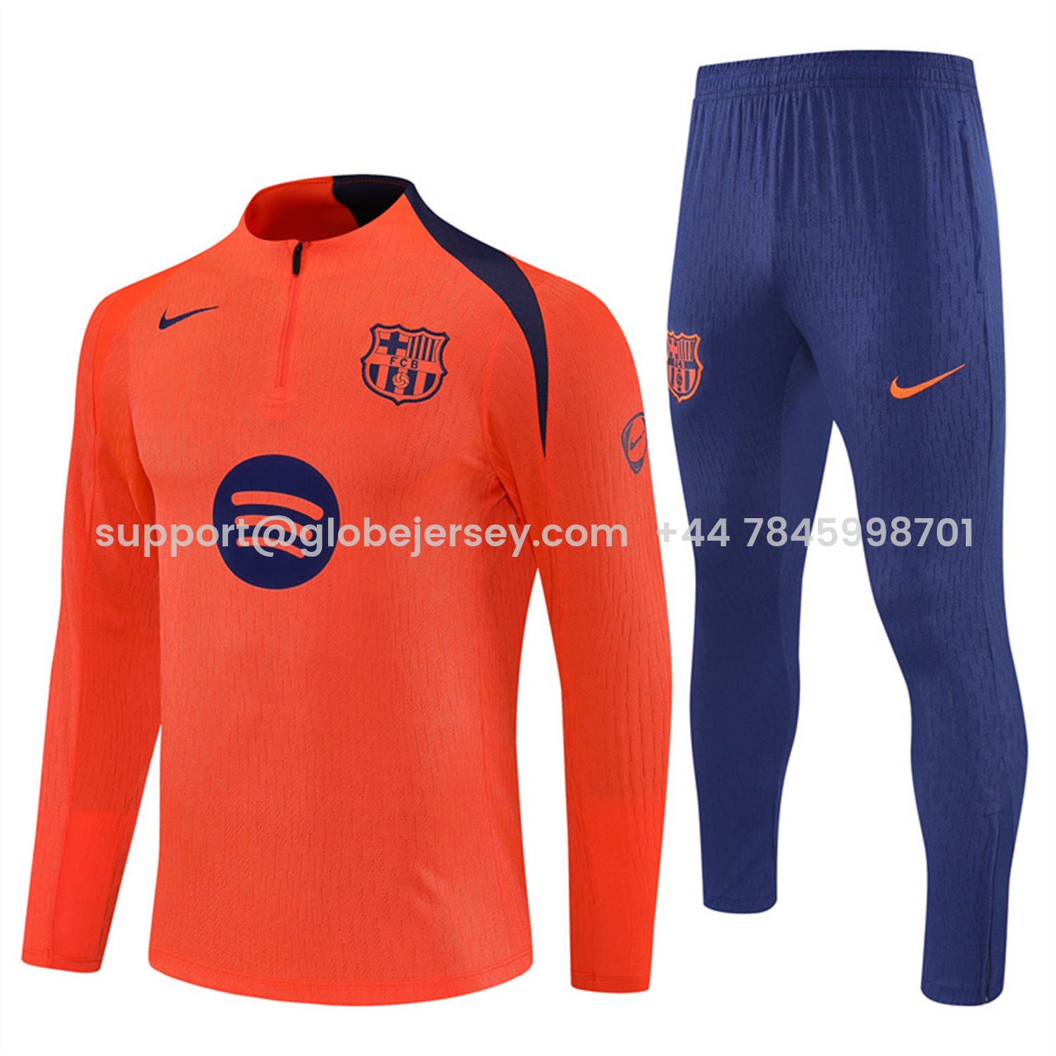 Barcelona 25-26 Long Sleeve Training Set - Orange Top Royal Blue Sponsor & Royal Blue Pants