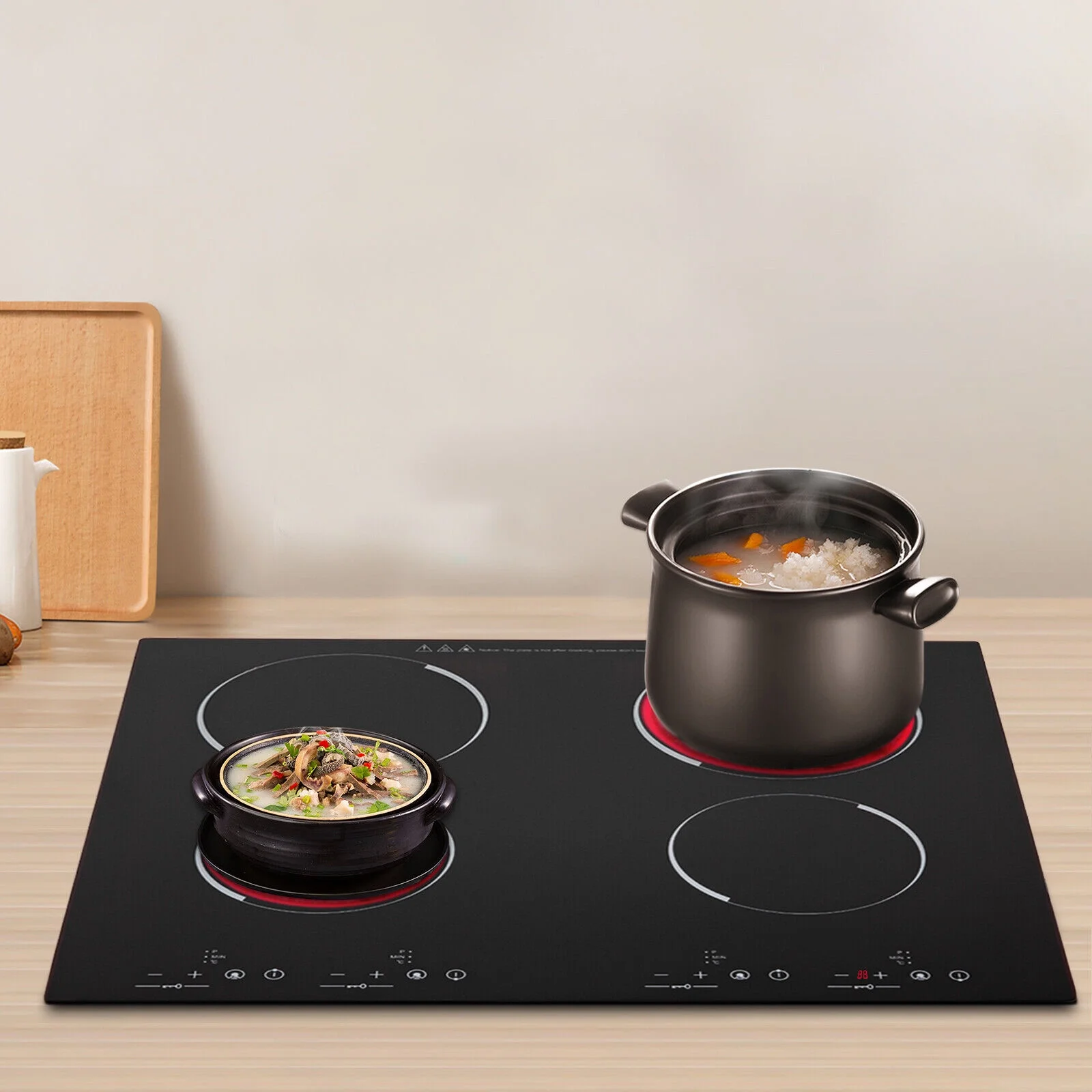 110V 3000W 4-Burner Electric Ceramic Cooktop,Touch Control,9 Gears,Safe & Efficient,for Home & Commercial Use