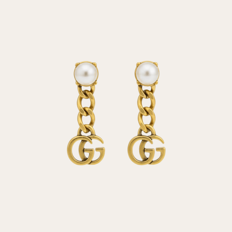 Gucci Pearl And Interlocking G Drop Earrings Gold-Tone