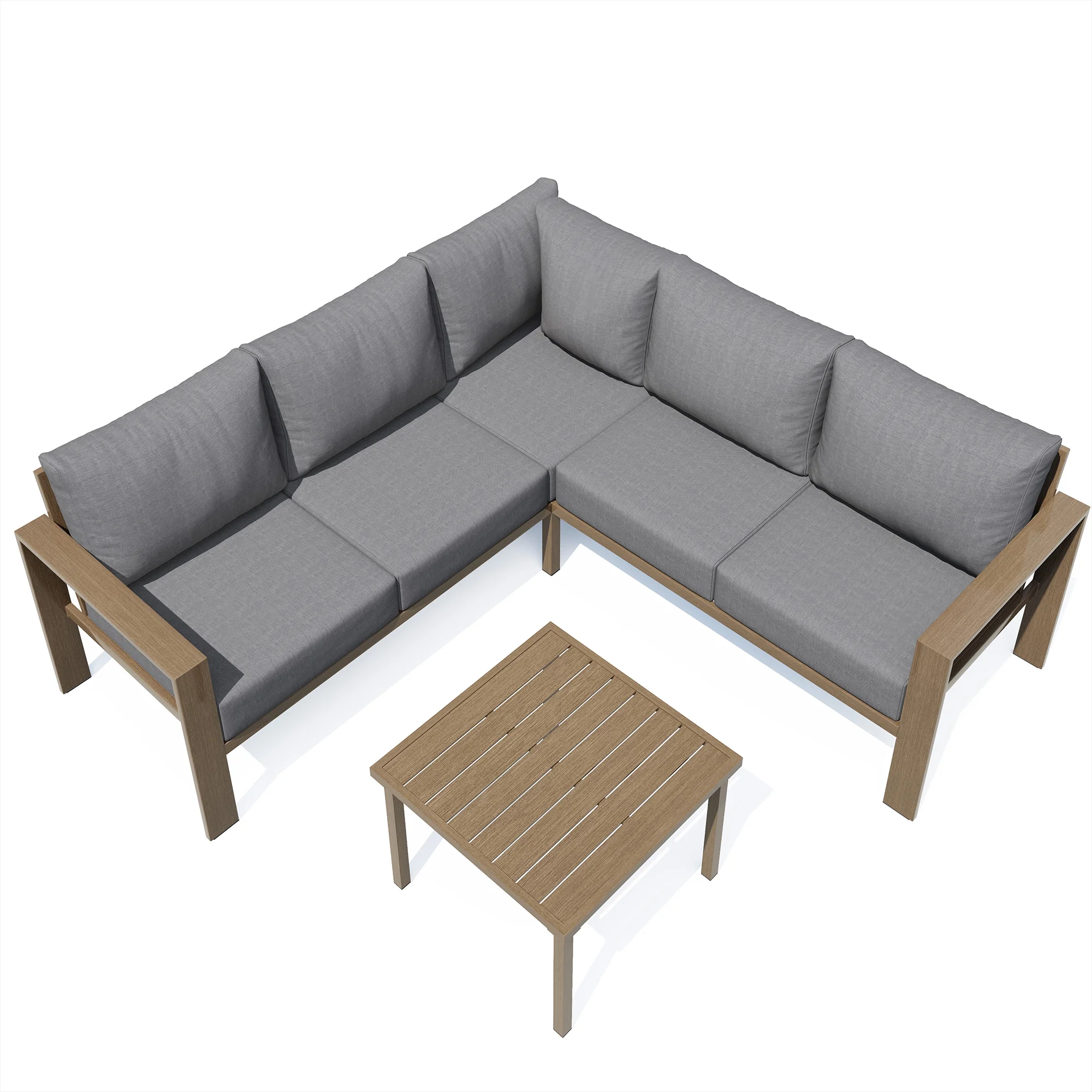Poteban 5-piece Rattan Outdoor Patio Sofa Set,L-Shaped Sectional Sofa Couch with Coffee Table for Backyard,Lawn,Garden,Navy Blue