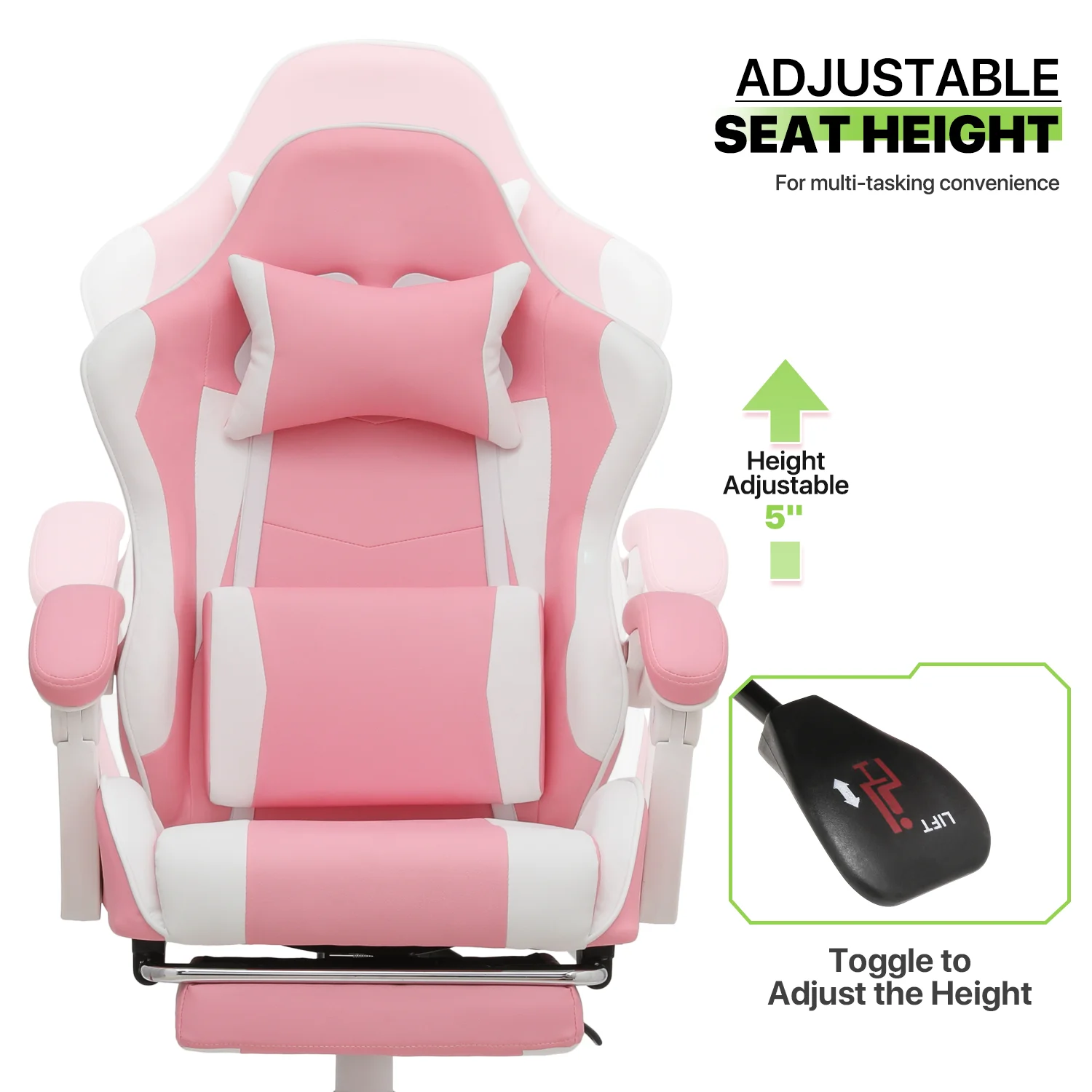 Magshion Adjustable Gaming Chair, Ergonomic PC Computer Seat with Headrest and Lumbar Support for Adults Teens Desk Chair, Black