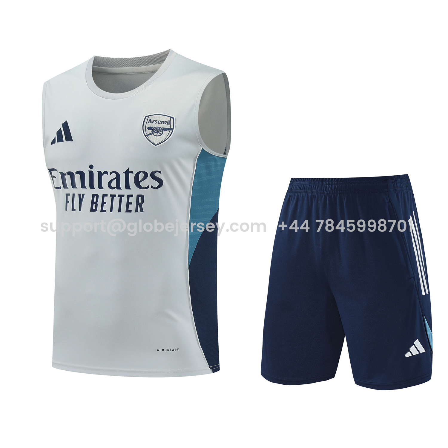 Arsenal 25-26 Vest Training Set - Grey Top & Deep Blue Shorts