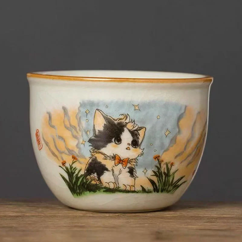 Buddha Stones Cute Bow Tie Cat Teacup Kung Fu Tea Cup