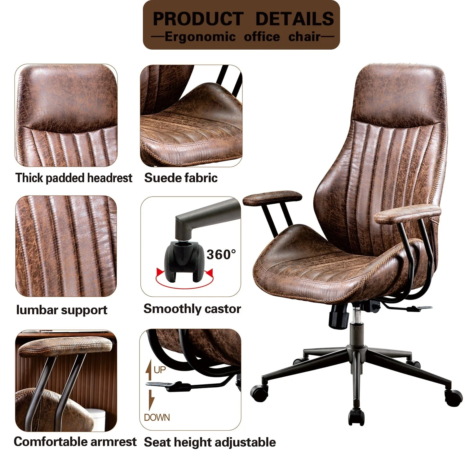 Ovios Ergonomic Office Chair High Back Computer Desk Deepen Seat Chair with Lumbar Support for Home Office