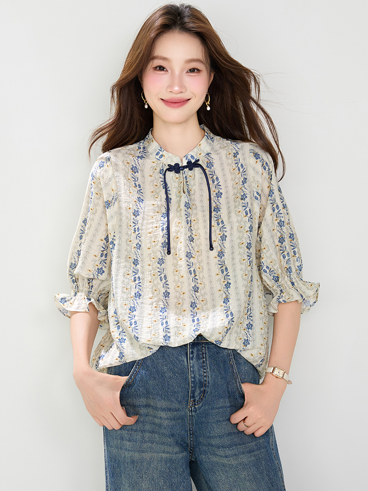 Retro pullover shirt cstand collar summer small shirt