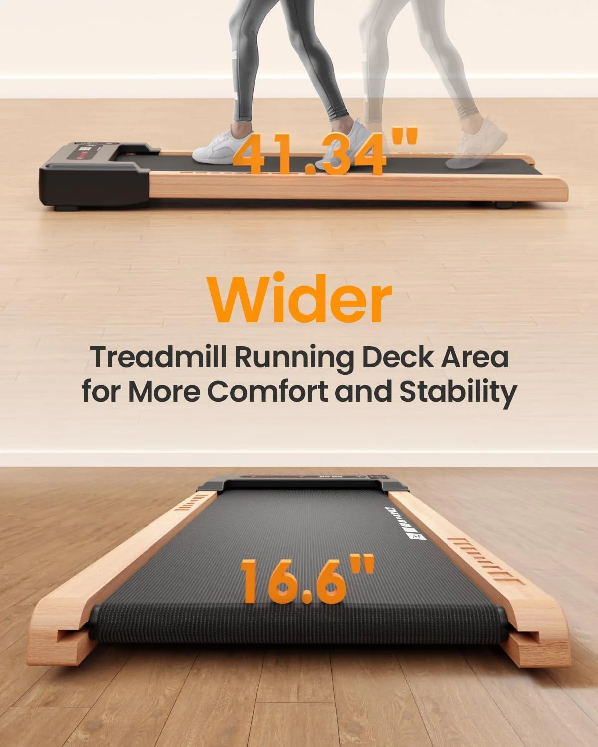 Sunnyroad 2.5HP Walking Pad Wood Under Desk Treadmill , Portable Mini Treadmill with Remote Control, Bluetooth, 265lbs Capacity, Installation-Free Jogging Machine for Home/Office