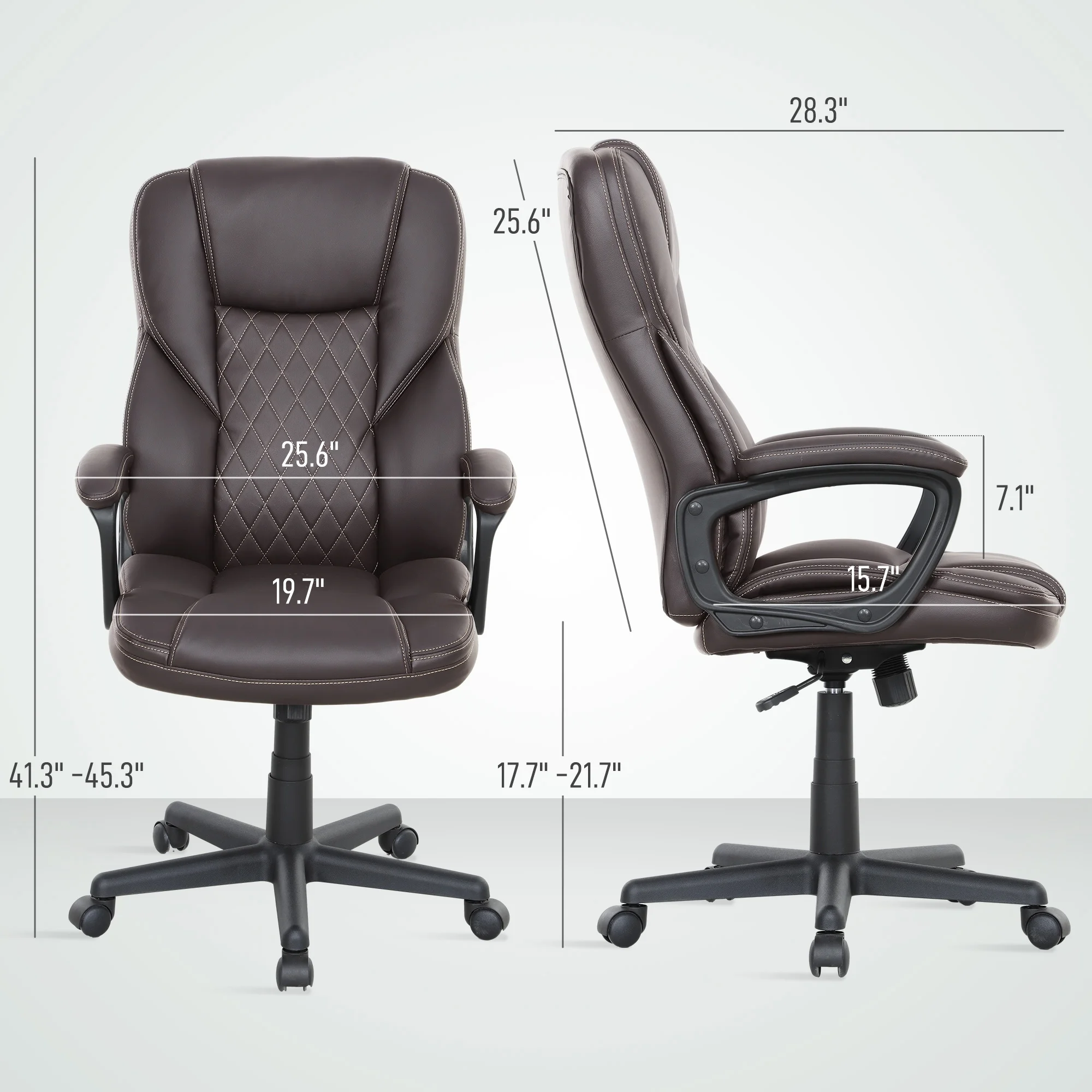 HOMCOM High Back Executive Office Chair, PU Leather Computer Desk Chair with Adjustable Height, Padded Armrests and Swivel Wheels, Black