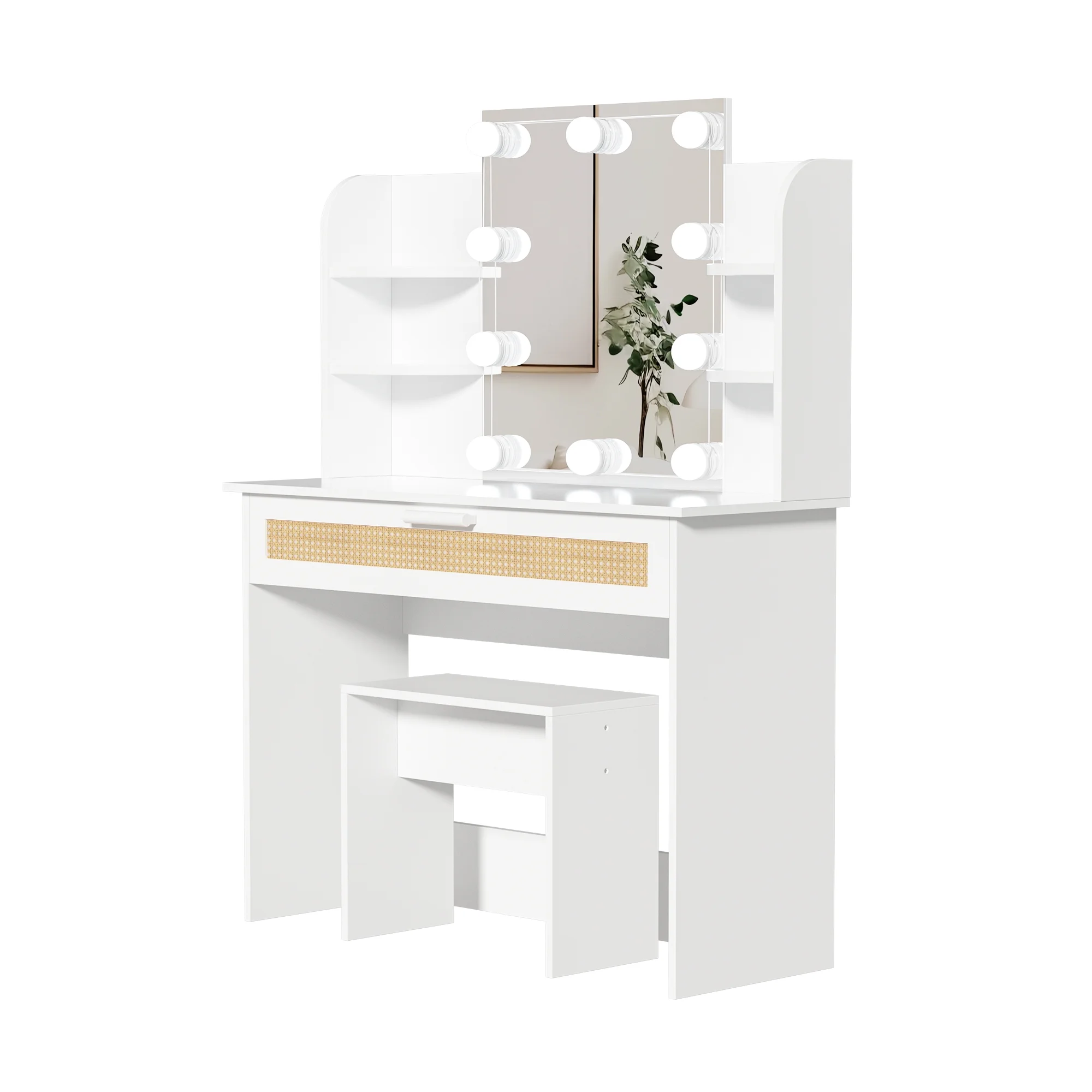 Resenkos Vanity Desk Set with Mirror and Lights for Makeup, 5 Drawers Storage Dresser for Bedroom, White