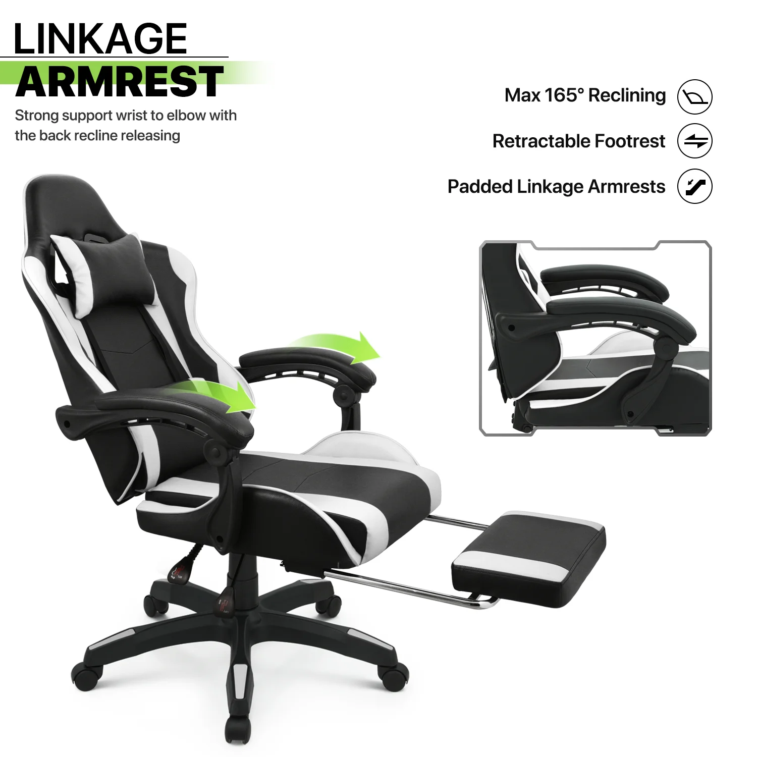 Magshion Adjustable Gaming Chair, Ergonomic PC Computer Seat with Headrest and Lumbar Support for Adults Teens Desk Chair, Black