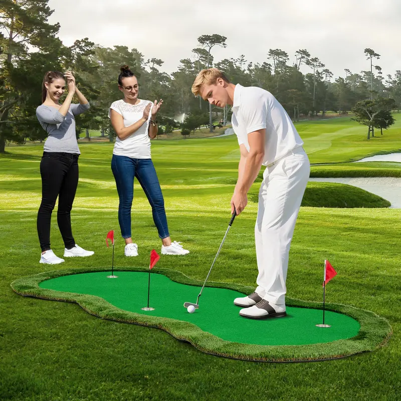 10′ x 5′ Backyard Golf Putting Green with 3 Holes & Flag Markers