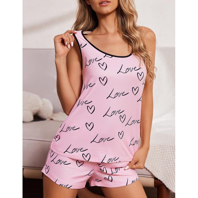 Women's Tank Top Pajama Set Sleeveless Sleepwear Cami and Shorts Pjs
