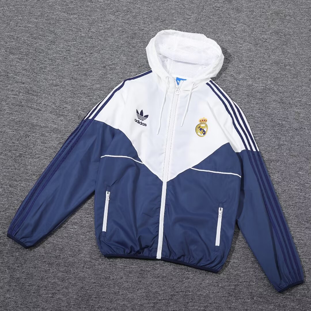 2023/24 Real Madrid blue and white hooded windbreaker 1:1 Thai quality