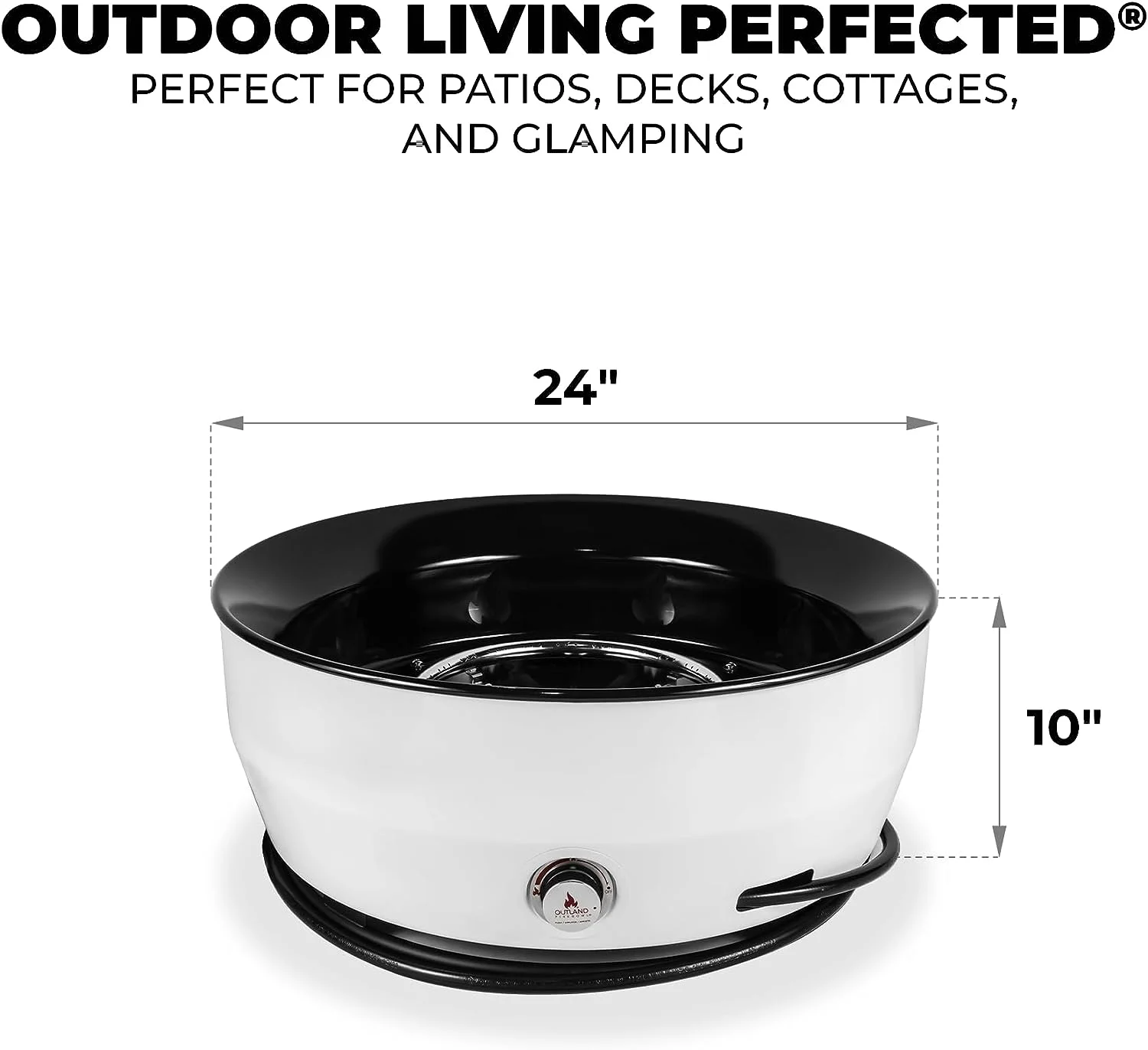 Outland Living Large Outdoor Propane Gas Fire Pit for Outside, 60,000 BTU/h, 24 inch with Lid - Modern Lake Country 800 Fire Bowl Firepit for Patio, Graphite Gray