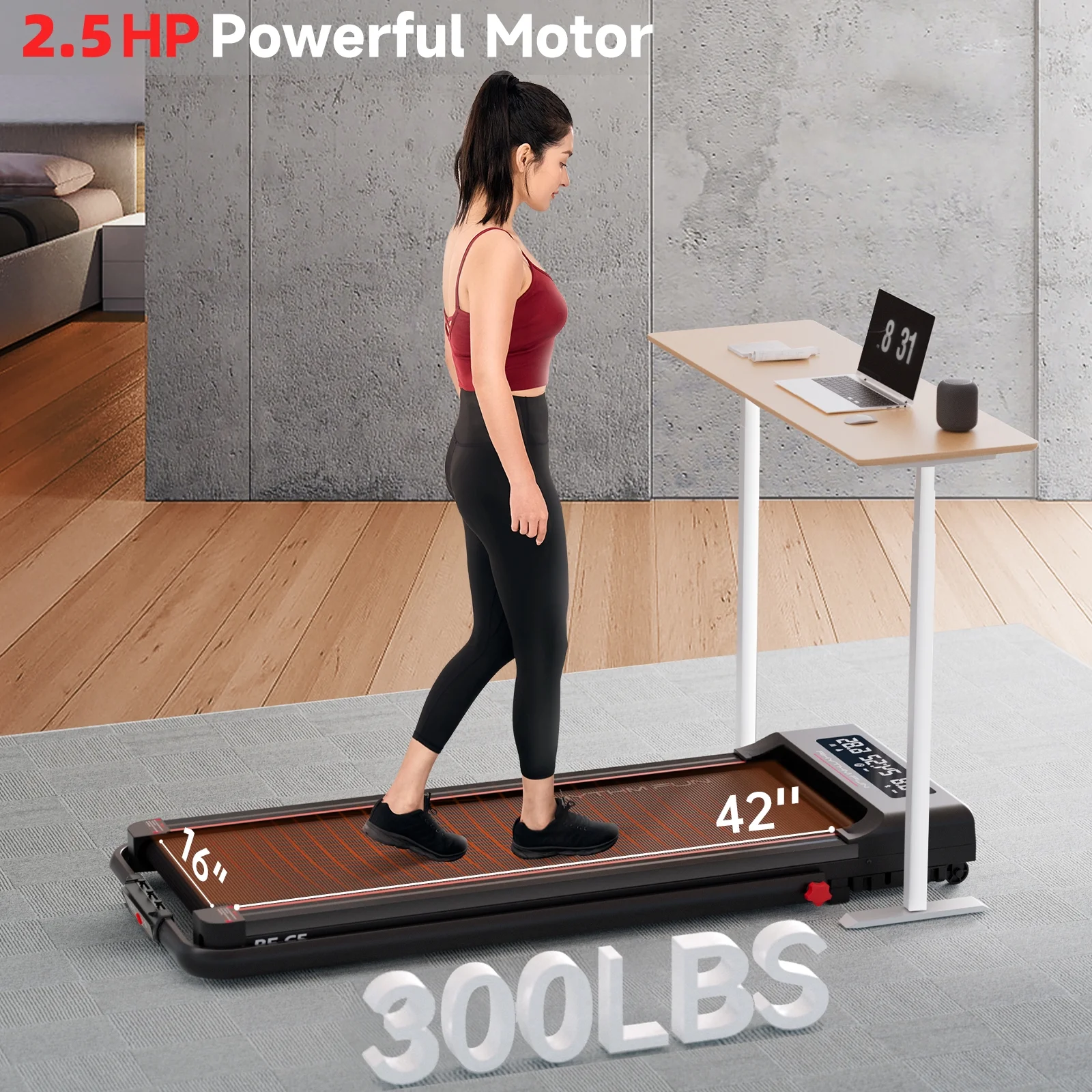 RHYTHM FUN Foldable Walking Pad with Incline, Portable Under-Desk Treadmill, 300 lb Capacity, Remote Control, LED Display for Home and Office