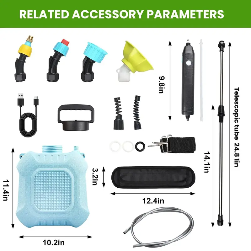 2-Gallon Retractable-Wand Electric Garden Sprayer – 4 Adjustable Nozzles. USB-Rechargeable with 2000mAh Battery