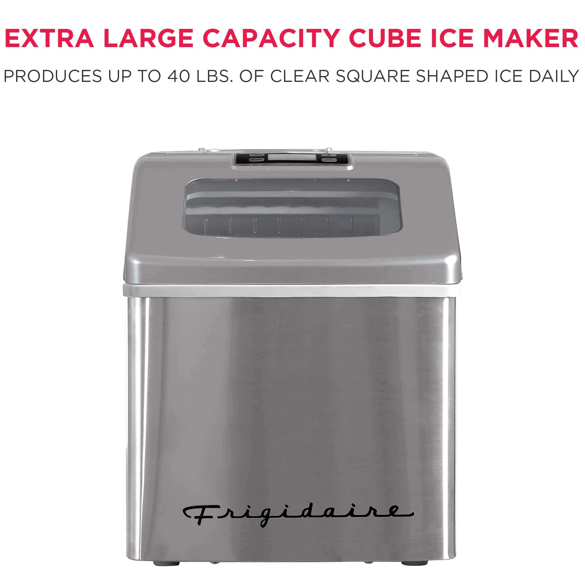Frigidaire 40lbs. Countertop Clear Square Ice Maker - Stainless Steel