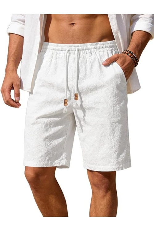 Men's Cotton Linen Shorts Casual Elastic Waist