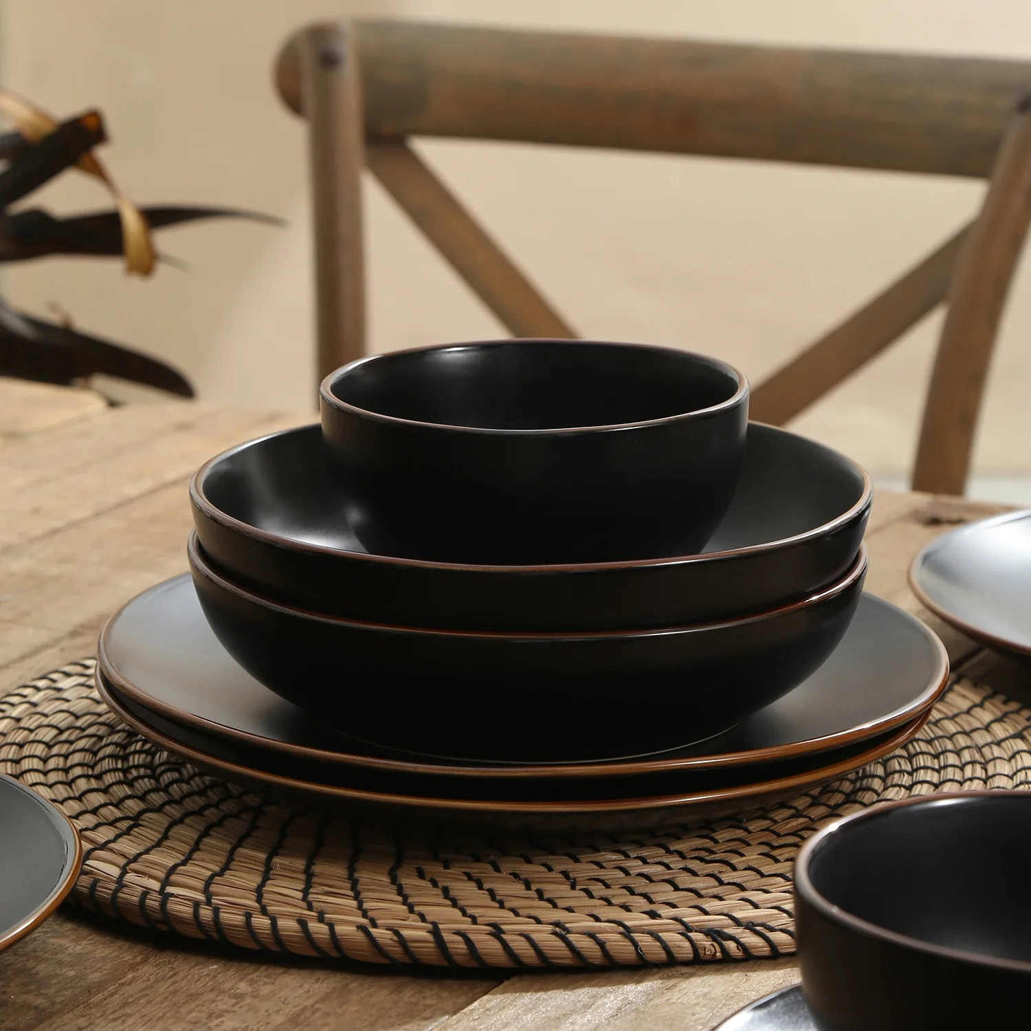 Stone + Lain Brasa Stoneware Collection Dinnerware Set, 32-Piece Service for 8, Blue
