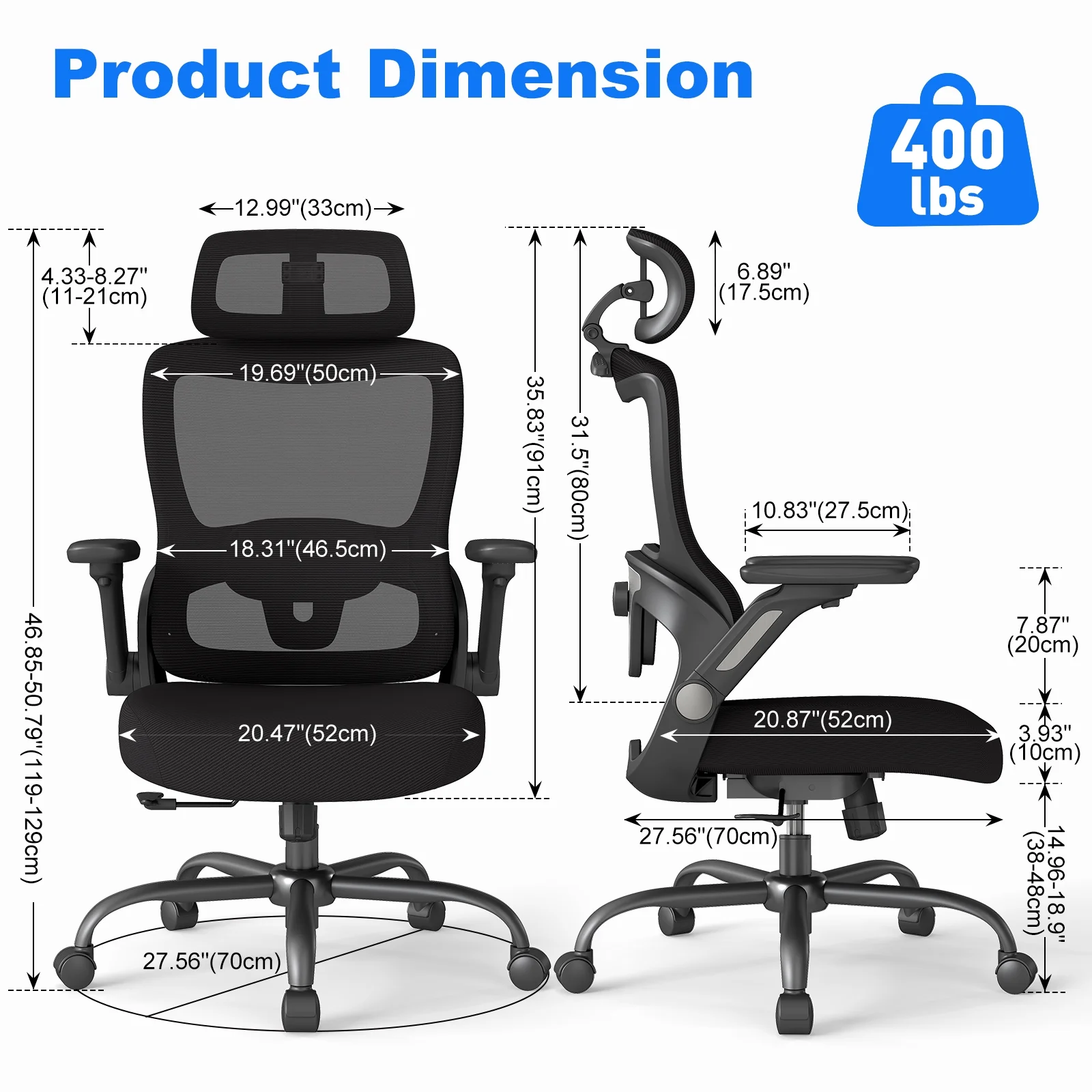 Ergonomic Mesh Office Chair with Adjustable Headrest 3D Armrests High Back Desk Chair with Lumbar Support Tilt Lock