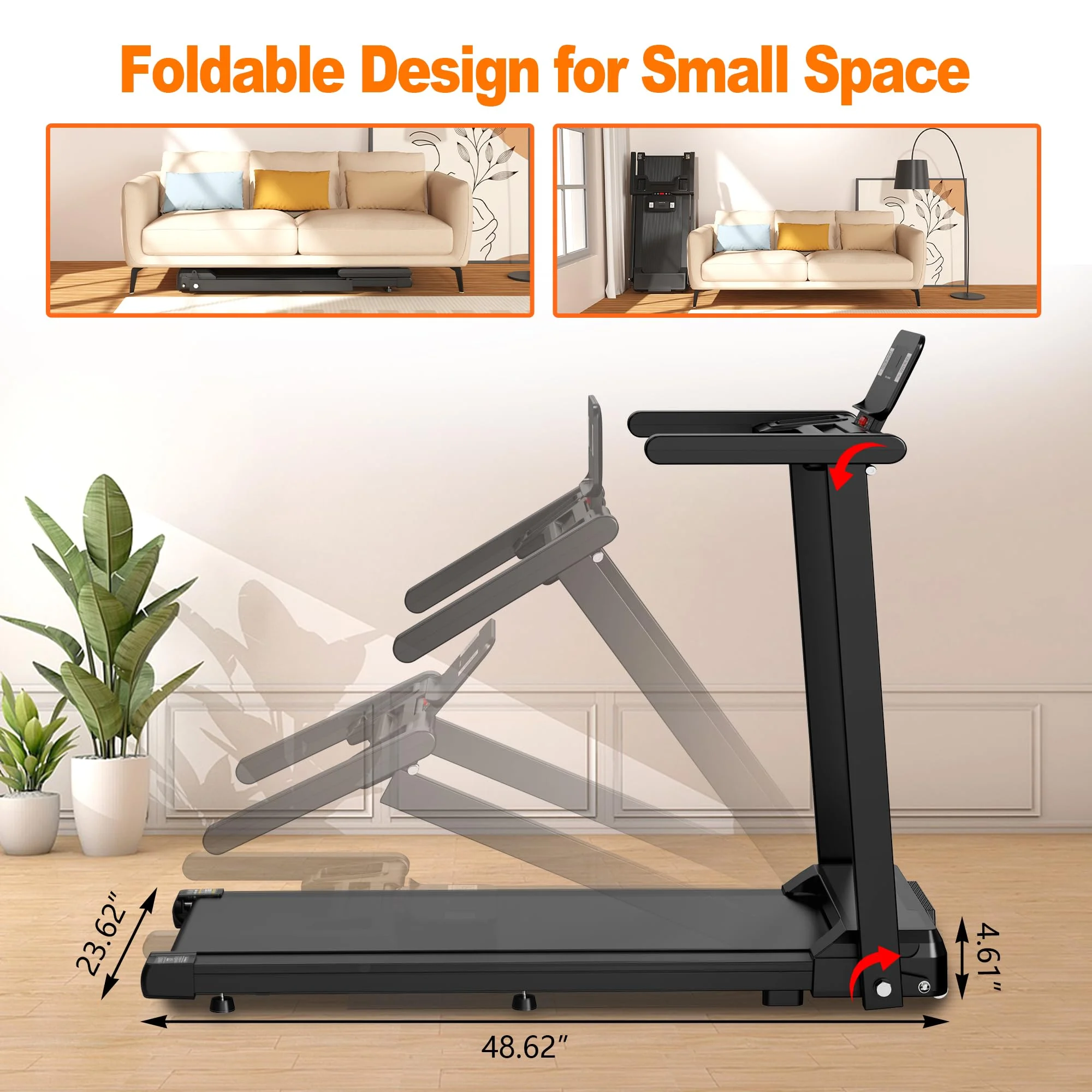 [TREADMILL CLEARANCE] FYC 2.5HP Folding Treadmill with Adjustable Height Desk & Incline - Compact Electric Treadmill Bluetooth Speaker for Running Walking Foldable Portable  (Silver)