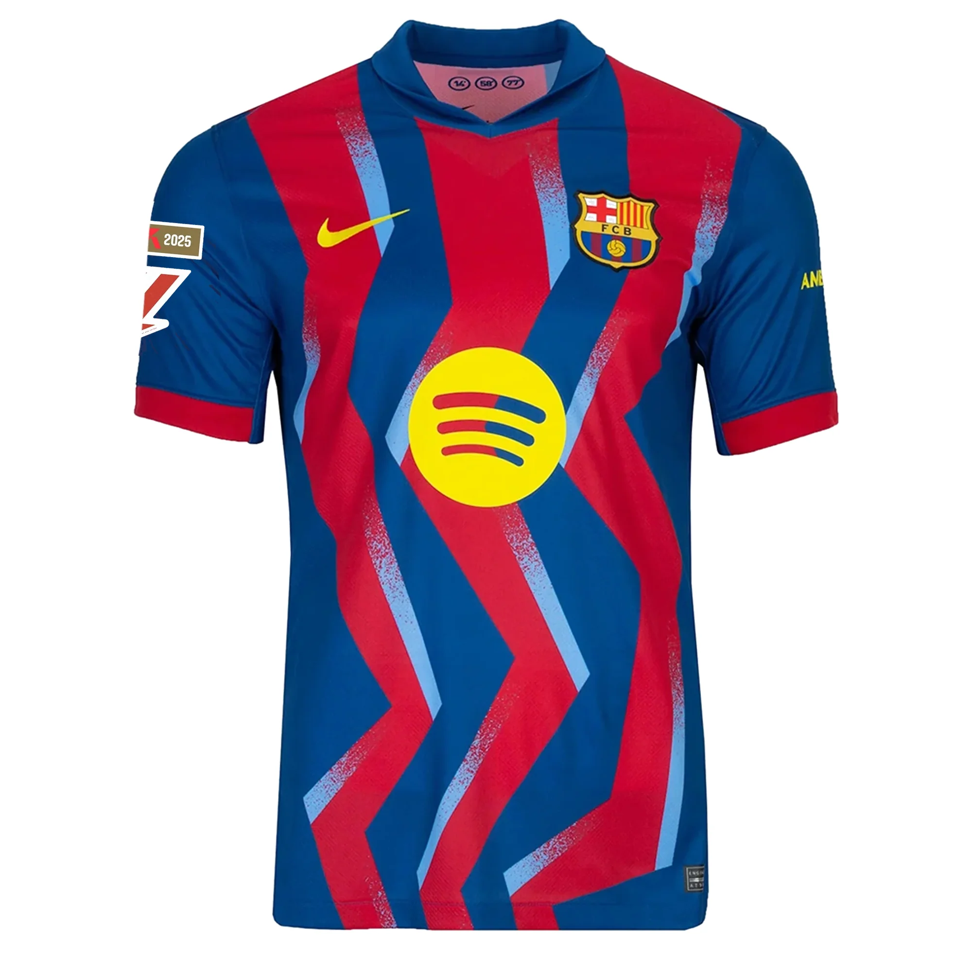 Nike Men's FC Barcelona Lewandowski 4th Jersey 25/26 w/ La Liga Patches (Blue/Red/Yellow)